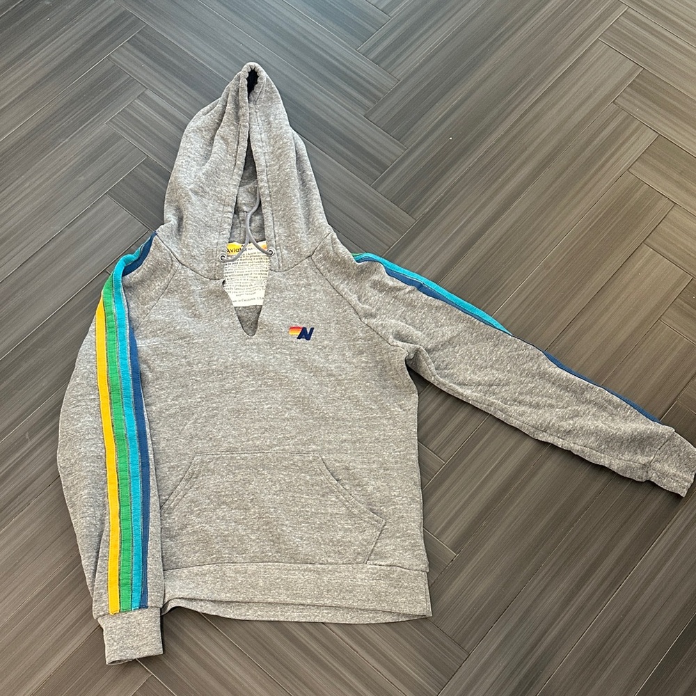 Aviator Nation Split Neck Hoodie with Stripes